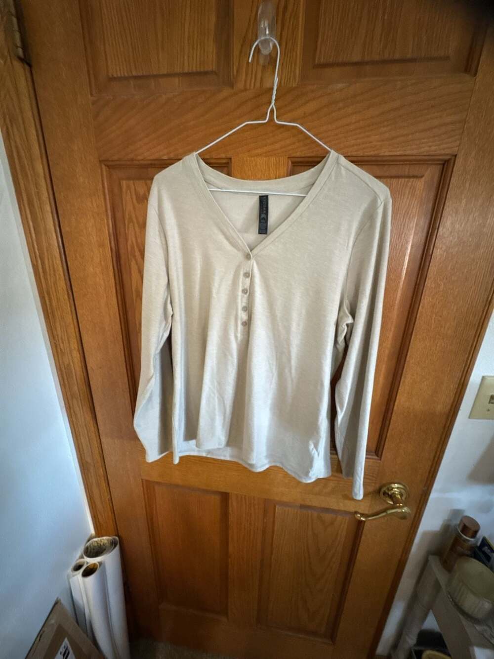 Kyodan Outdoor Beige Long Sleeve Button V-Neck Henley Shirt